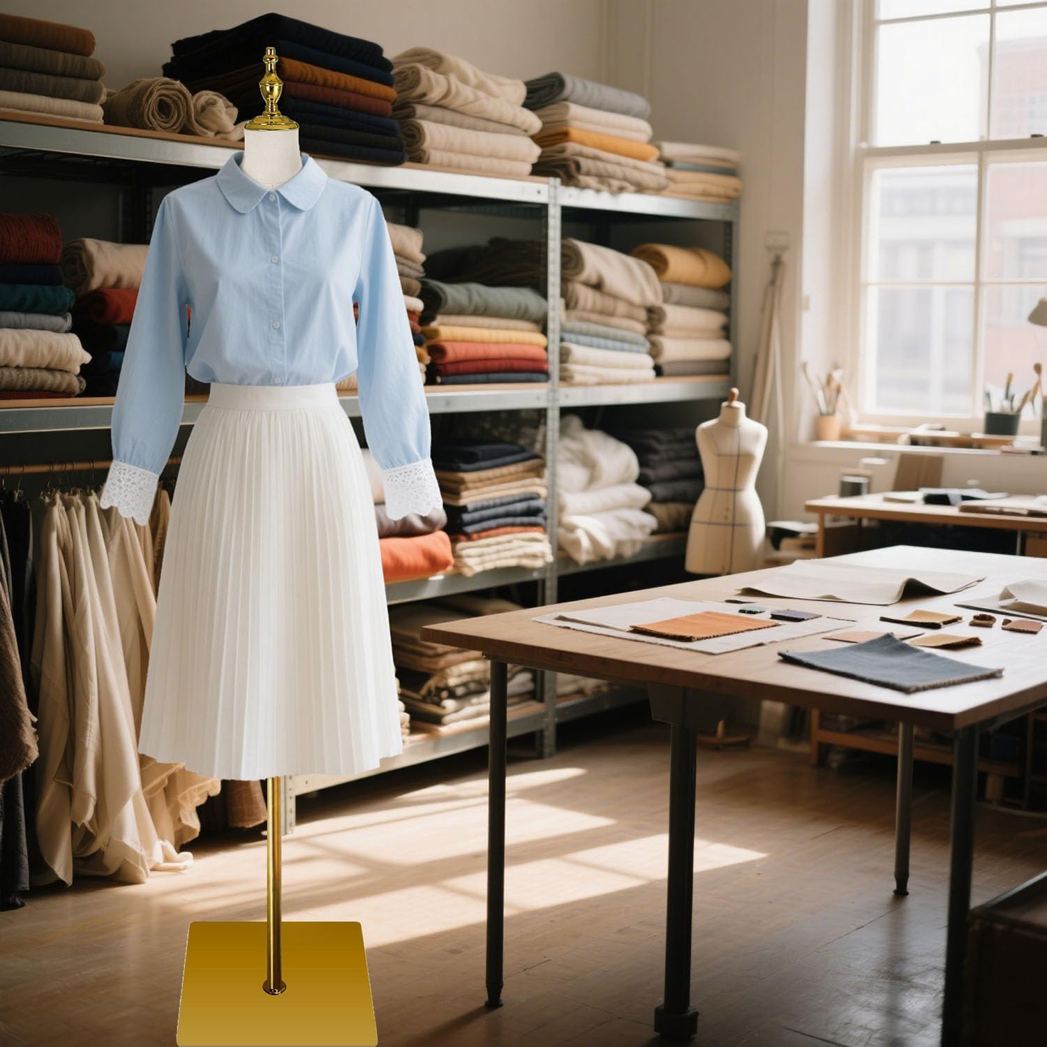 Adjustable Female Dress Form Mannequin with Golden Metal Stand for Clothes Window Display