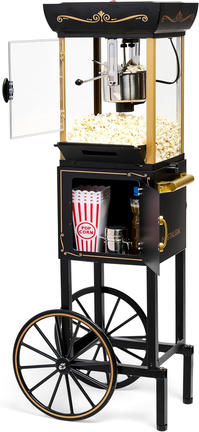 Nostalgia Popcorn Maker Machine - Professional Cart With 2.5 Oz Kettle Makes Up to 10 Cups - Vintage Popcorn Machine Movie Theater Style - Red & White