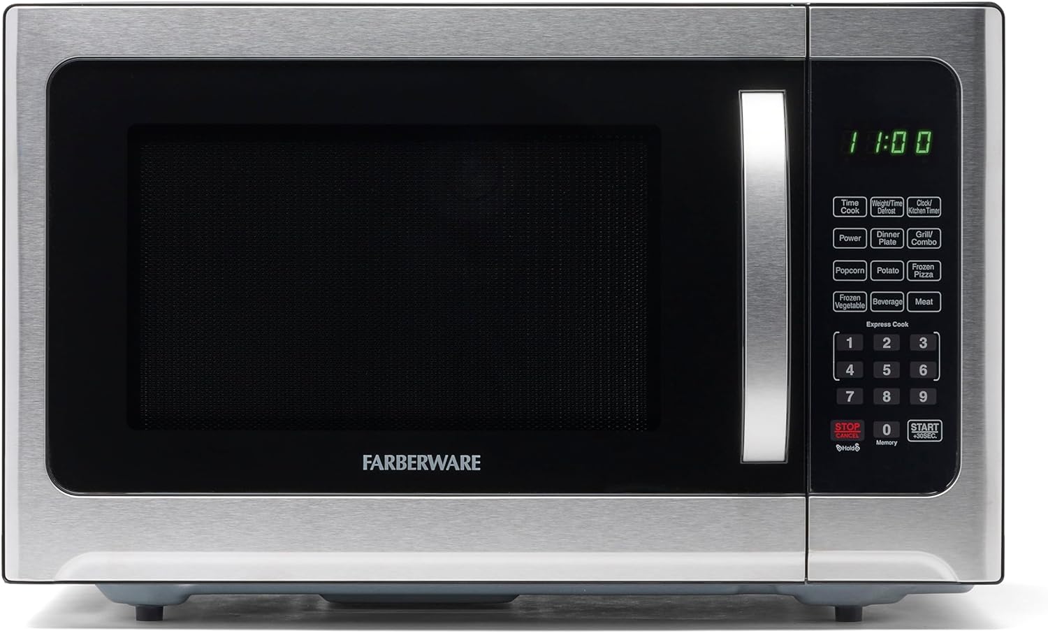 Farberware 1.2 Cu. Ft. Countertop Microwave Oven – 1000 Watts Power, Auto Cook Settings, Defrost, Easy Clean and Child Safety Lock - Stainless and Black