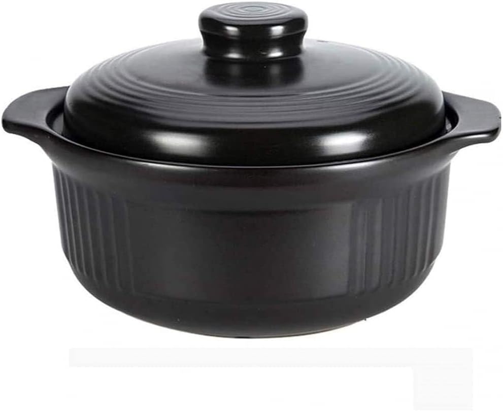 2L Ceramic Stone Bowl with Lid, Heat-Resistant Casserole for Hot Pot, Bibimbap, Soup, and Porridge, Open Flame Compatible