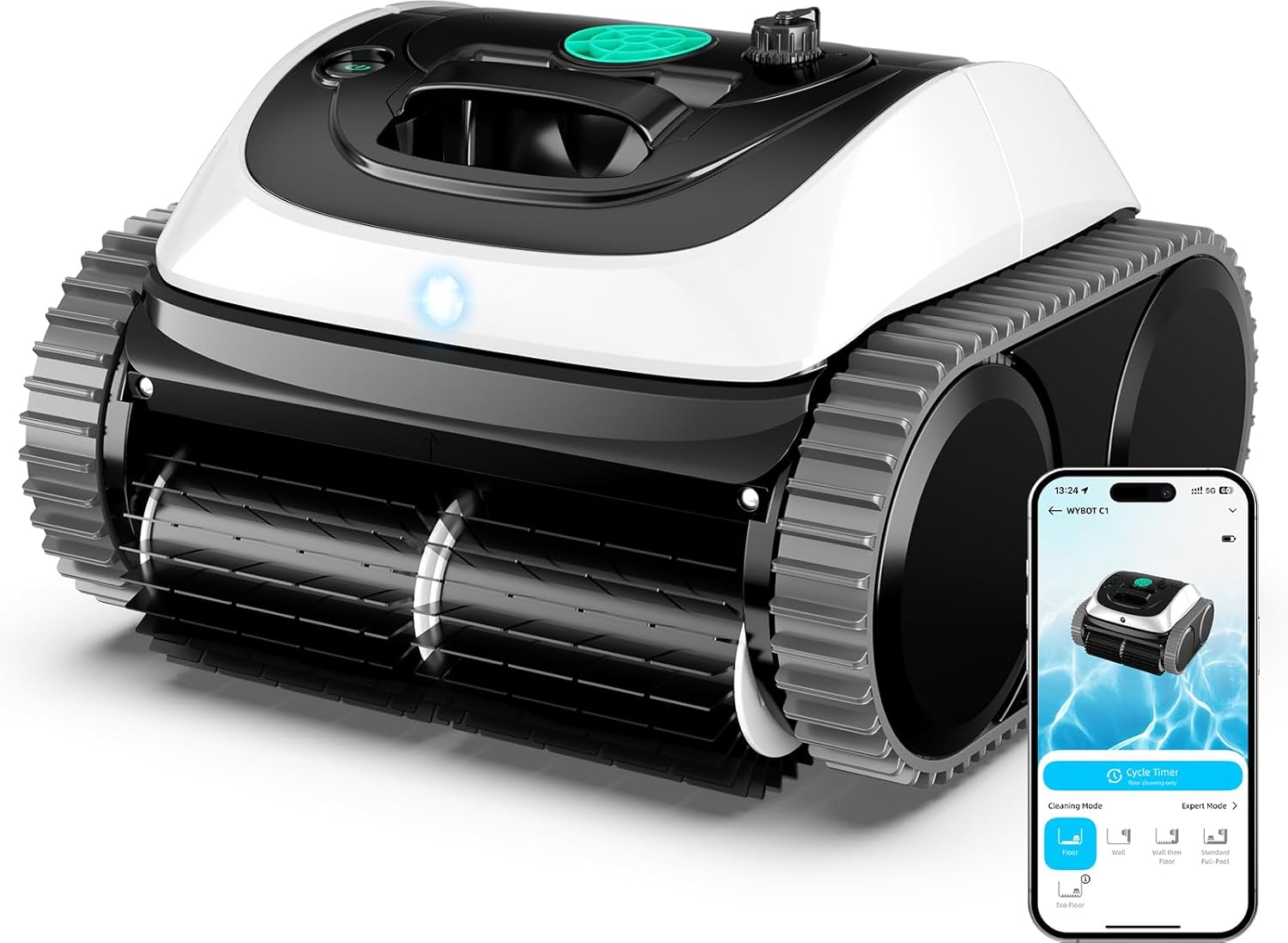 (2025 Upgrade) WYBOT C1 Robotic Pool Vacuum for Inground & Above Ground Pools, 150mins Cordless Pool Cleaner 4-in-1 Wall & Waterline Cleaning Up to 1,614sq.ft, Smart Navigation, App Support