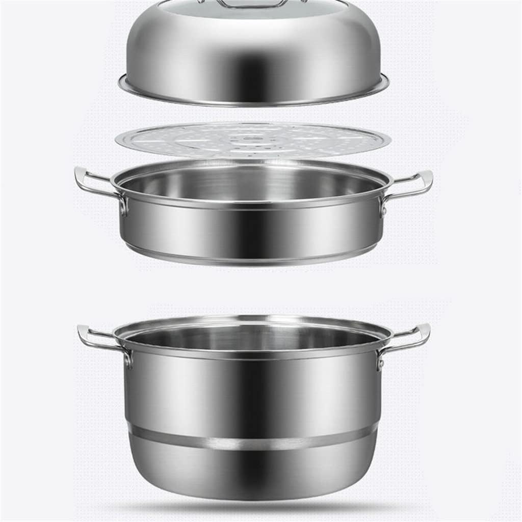 Steamer Thickened Steam Steamer Pot Stainless Steel Kitchen Cookware Bottom Pot Induction Cooker Steaming Pot Soup(2 layer)