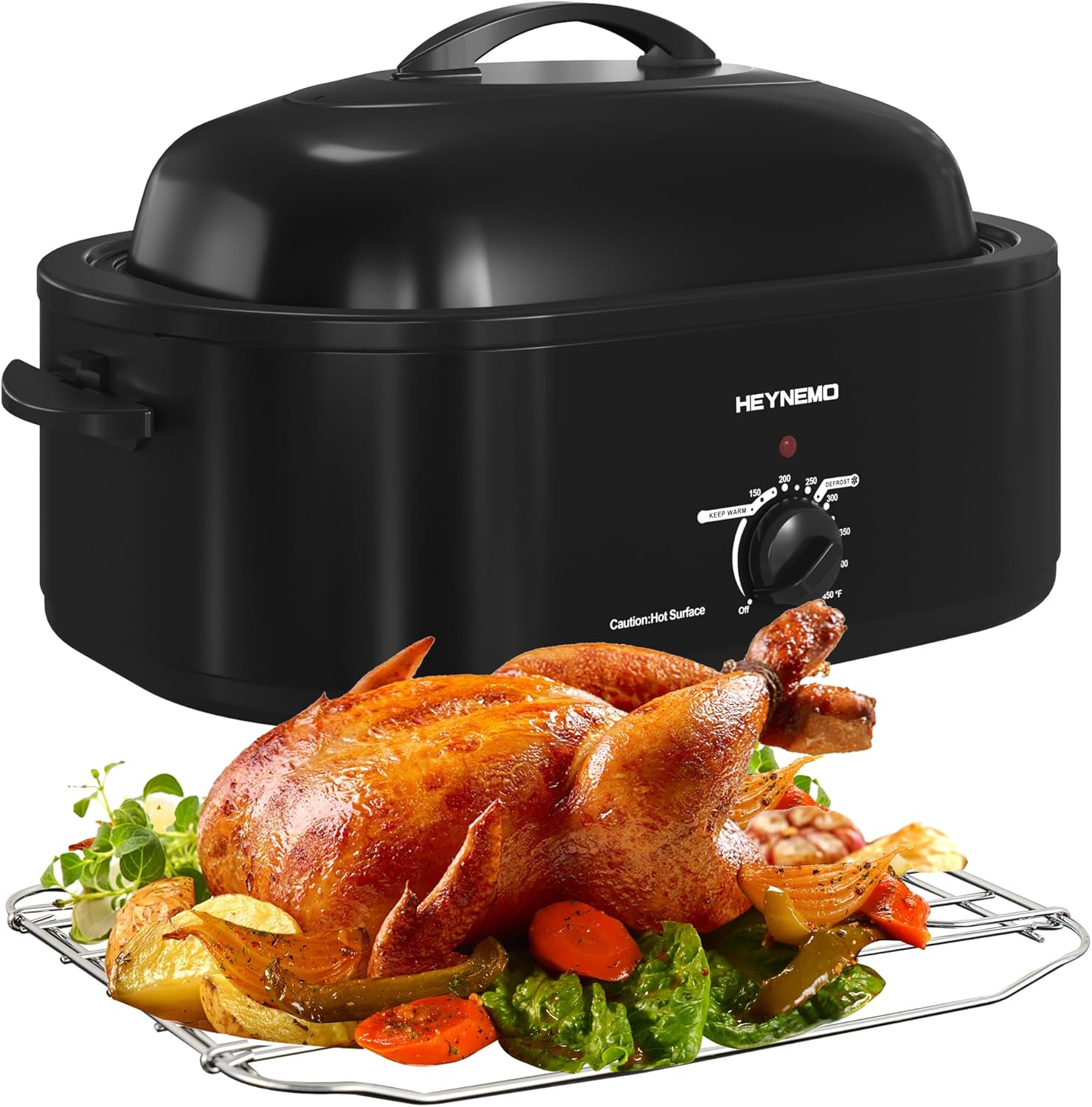 26QT Electric Roaster Oven, Electric Turkey Roaster with Viewing & Self-basting Lid, Stainless Steel Turkey Roaster Oven, RED