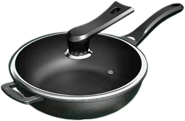 The Hybrid Non-Stick Wok Induction Cooker Gas Stove Flat Bottom Cooking Wok Tourmaline No Coating Non-stick Pan Family kitchen(30cm)