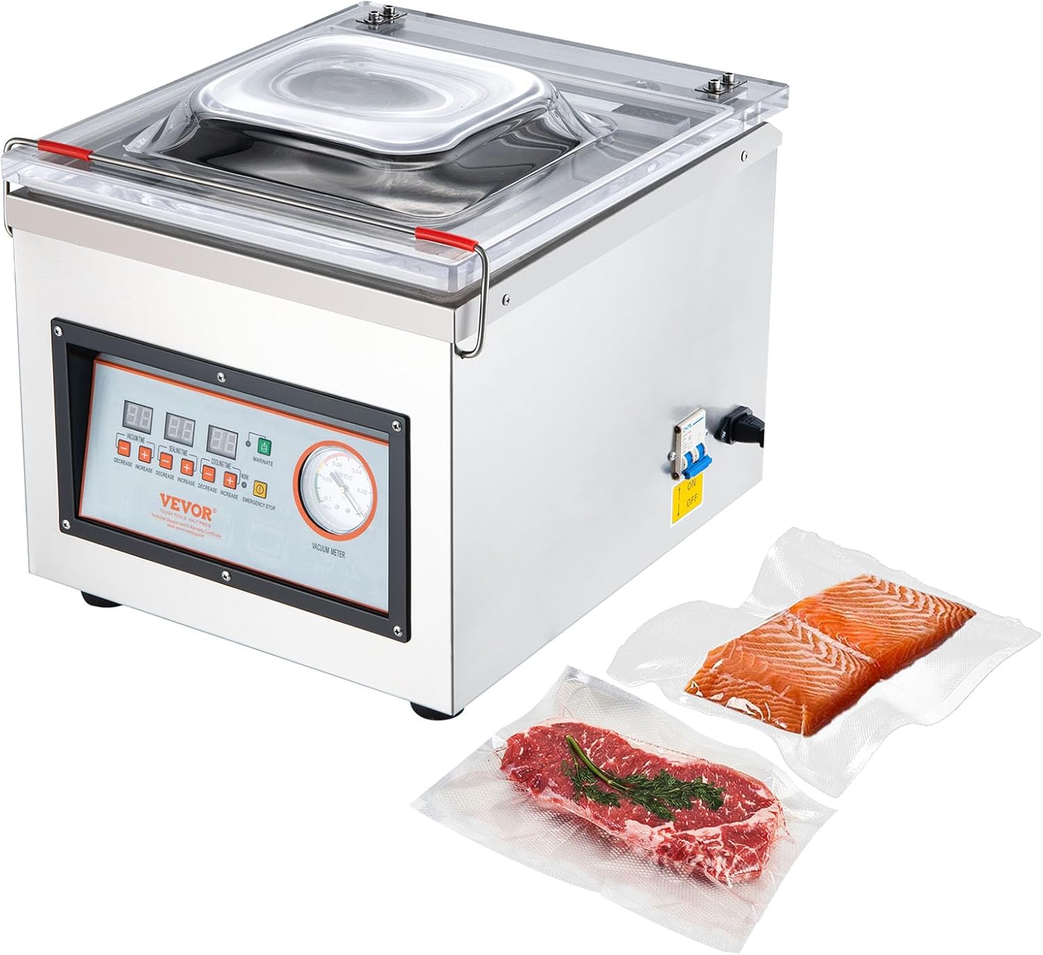 VEVOR Chamber Vacuum Sealer, 320W Sealing Power, Vacuum Packing Machine for Wet Foods, Meats, Marinades and More, Compact Size with 12.6 in Sealing Length, Applied in Home Kitchen and Commercial Use