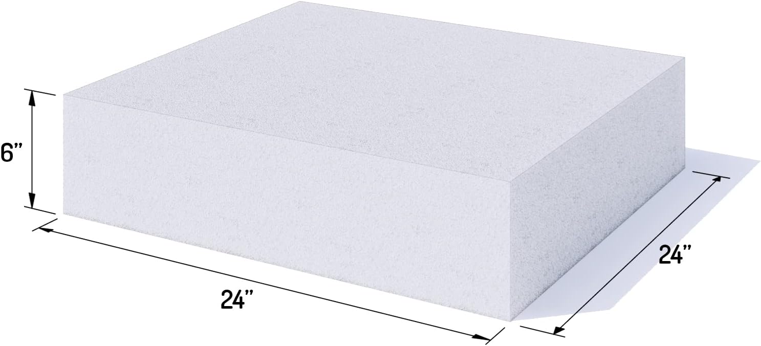 Foamy Foam 3Pack High Density 6 inch Thick, 24 inch Wide, 24 inch Long Upholstery Foam, Cushion Replacement
