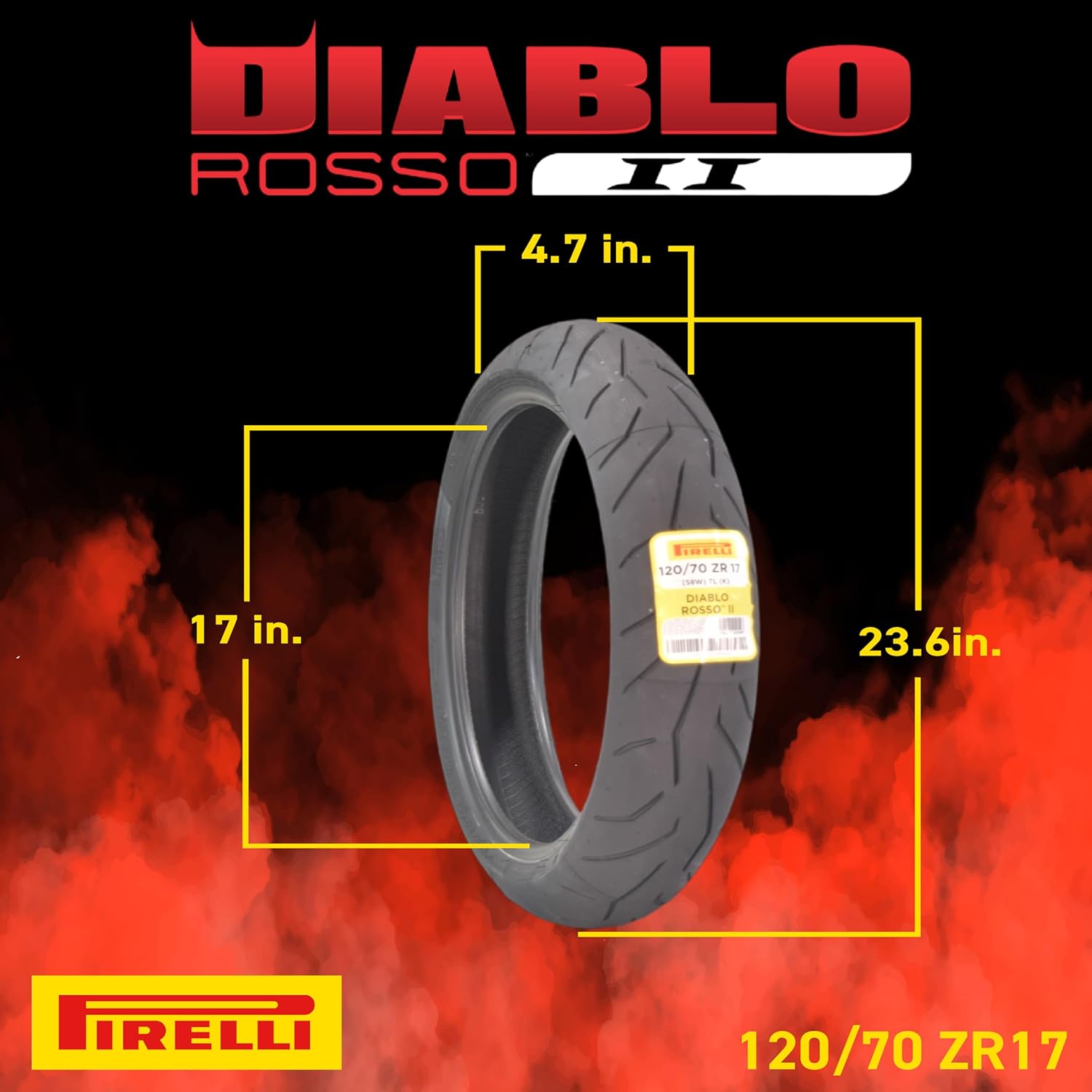 Pirelli Diablo Rosso II 120/70 ZR 17 M/C (58W) TL (K) Front Motorcycle Tire - High Performance, Durable, and Reliable: Sport Performance for Road Use with Keychain