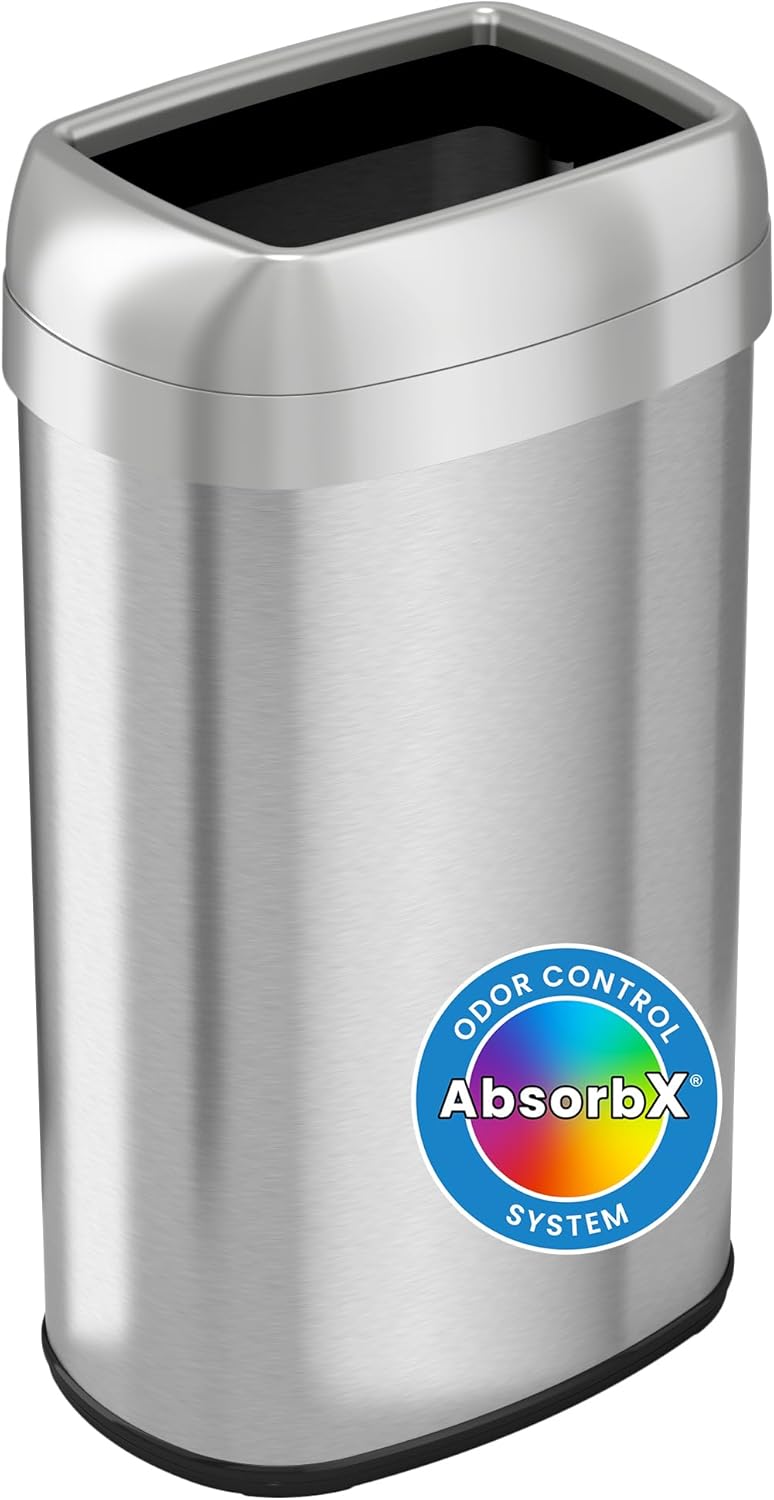 iTouchless Dual-Deodorizer Trash Can and Recycle Bin, Stainless Steel Commercial Grade Large 10 Inch, Home, Restaurant, Restroom, Office, 16 Gallon / 61 Liter, Open Top, Round