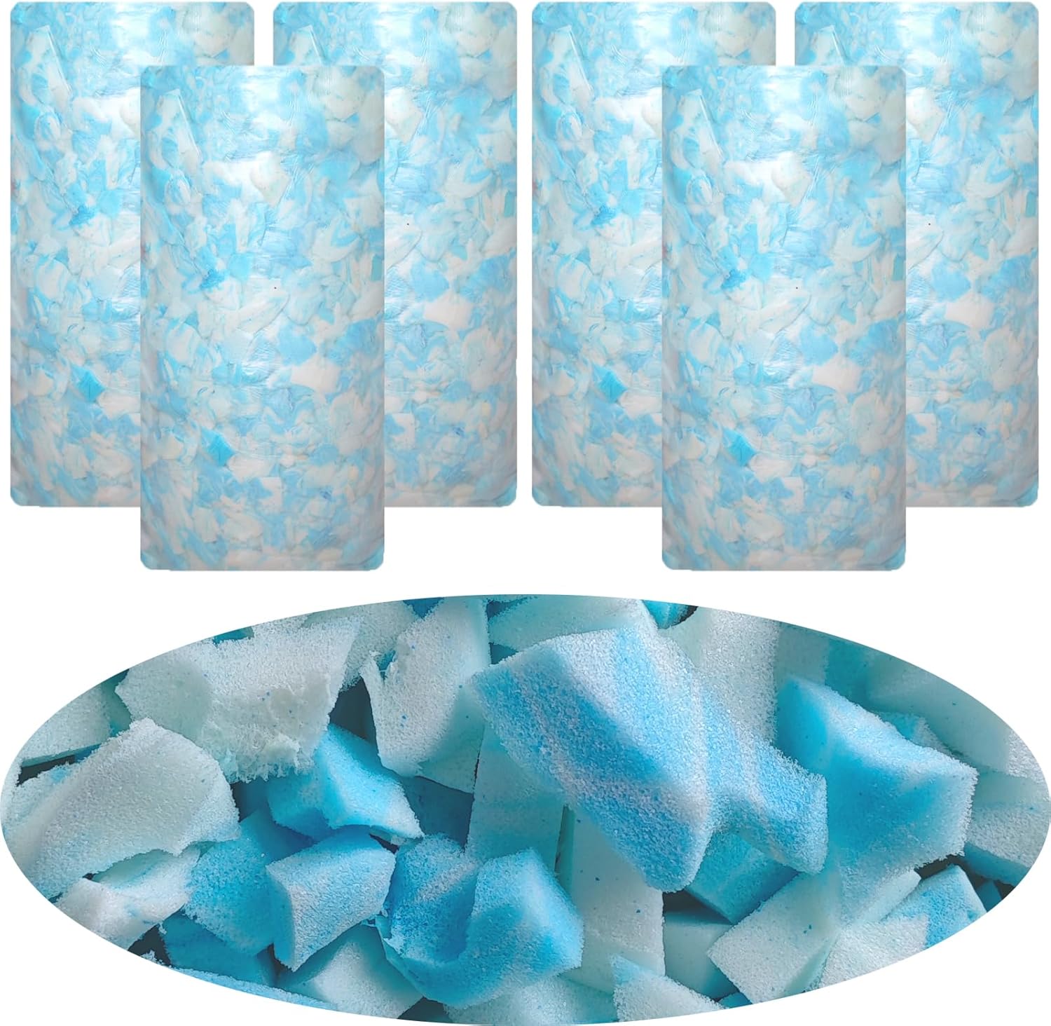 Bean Bag Filler, 30 Pounds Comfortable and Soft Shredded Memory Foam Filling with Gel, Blue & White BeanBag Stuffing for Various Pillows/Punching Bag/Couch Cushions/Pouf/Dog Bed