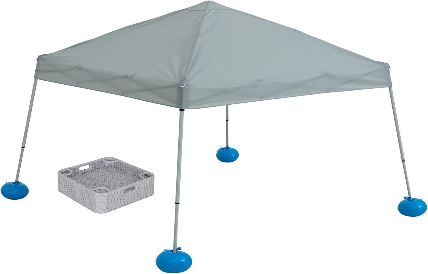 Sunjoy Floating Pool Canopy with Add-on 24x24 in. Wicker Floating Tray, Grey