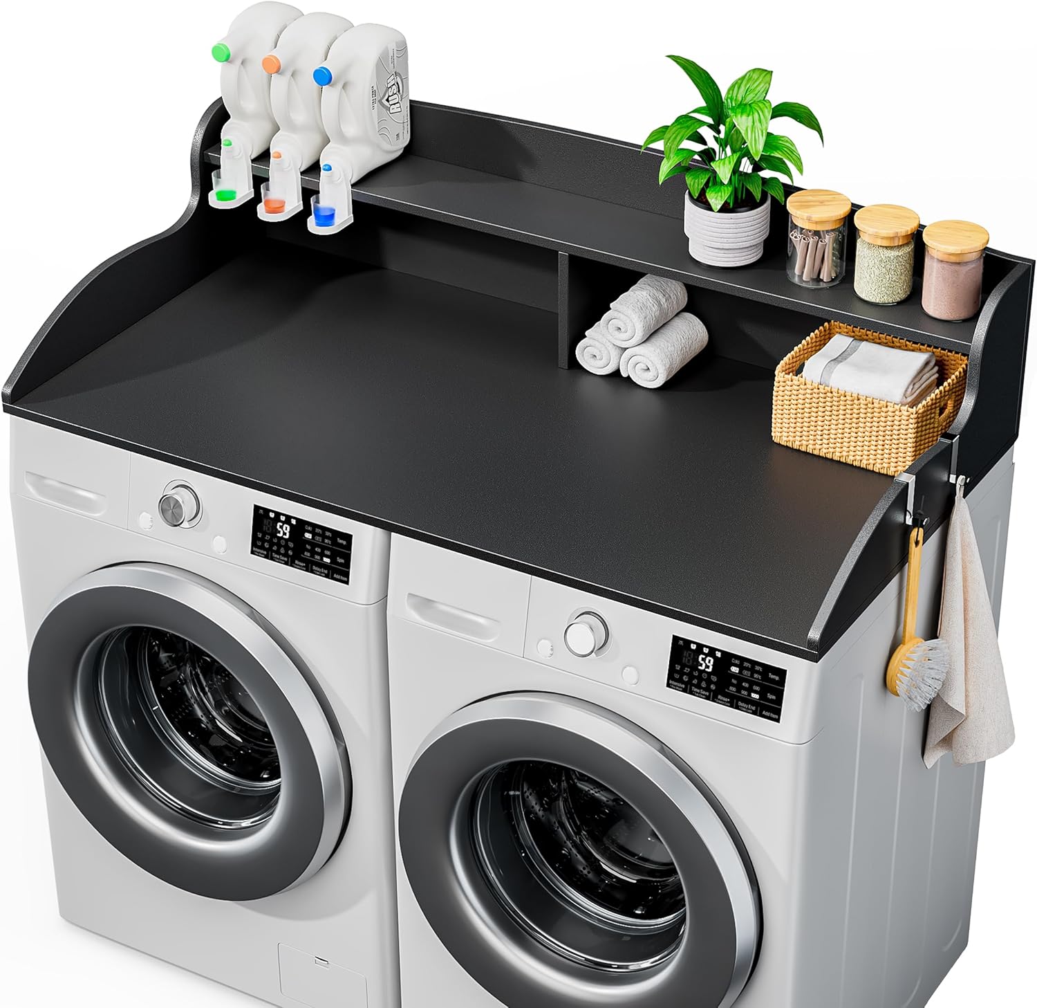 2-Tier Washer Dryer Countertop, Laundry Countertop with Edge Rails, Universal Fit 54