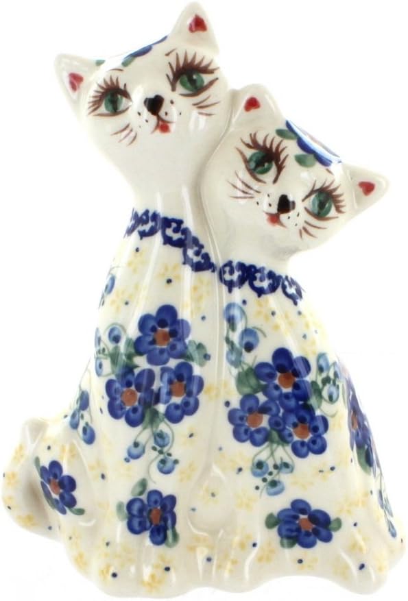 Blue Rose Polish Pottery - Blue Daisy Surprise Twin Cats - 7