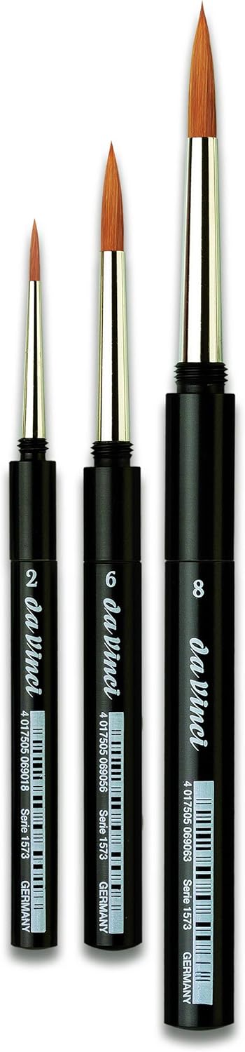 Da Vinci Watercolor Travel Set 3515A2, Cosmotop Spin Synthetics 3 Brush Set, Series 1573 Round, Sizes 2, 6, 8