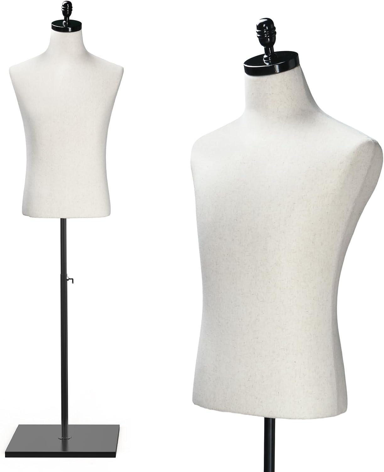 VINGLI Male Mannequin Torso with Wooden/Metal Stand, Adjustable Height Male Dress Form Body for Clothing Display and Sewing (Beige, Metal Base)