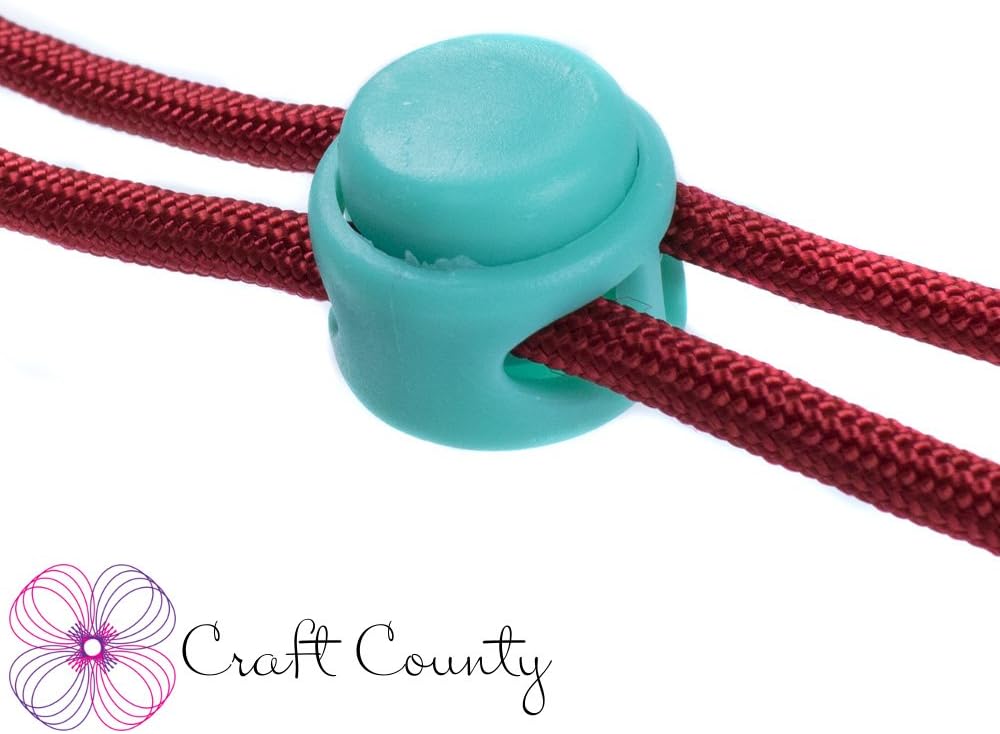 Craft County Double Barrel Slider Spring Loaded Cord Locks for Bags and Bracelets - Multiple Colors and Pack Size Options