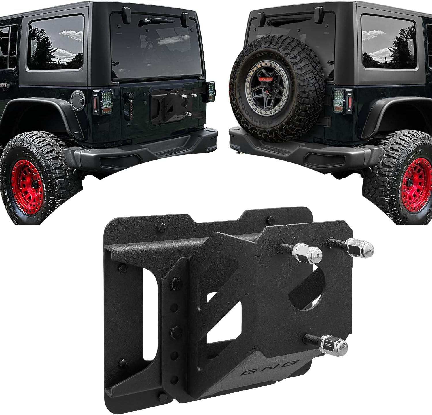 GNG Adjustable Spare Tire Lift Compatible for 2007-2017 Jeep Wrangler JK JKU Unlimited Heavy Duty Spare Tire Carrier up to 43 inches Spare Wheel Holder Rack Mount Relocation〔Black〕