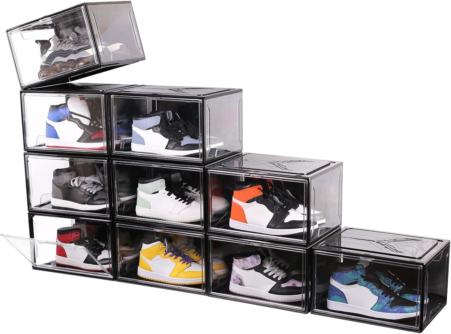 KDOR Shoe Box Clear Plastic Stackable for Sneakers,Closet,Hat. 10 Pack Sneaker Storage Boxes with Magnetic Door, Acrylic Display Case, Strong and Sturdy Fit Shoe Size Up to US 15