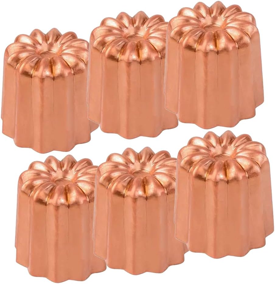 LoBake Different Fluted Round Flower shape Integrated Aluminium Copper Tin-plating Brass Canneles Mold Oven Bread Mould DIY Bakeware (6pcs Small (Full Copper))