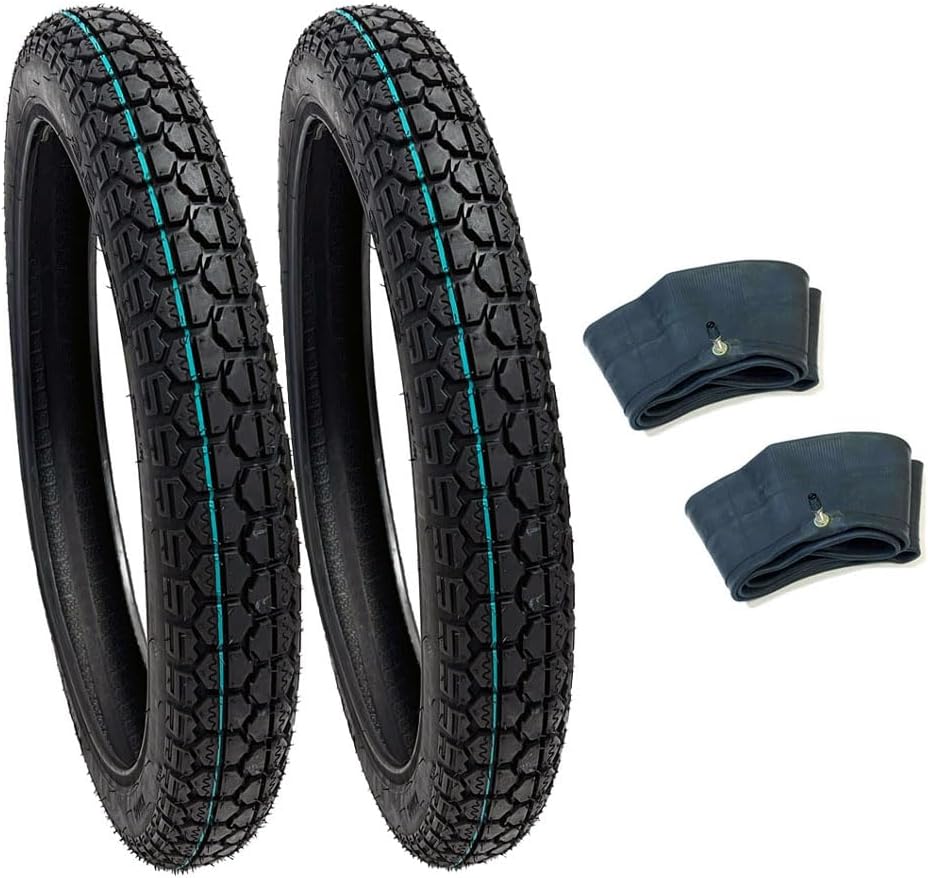MMG Tires Set Front 2.50-16 and Rear 2.75-16 with Inner Tubes Street Dual Purpose for Motorcycles