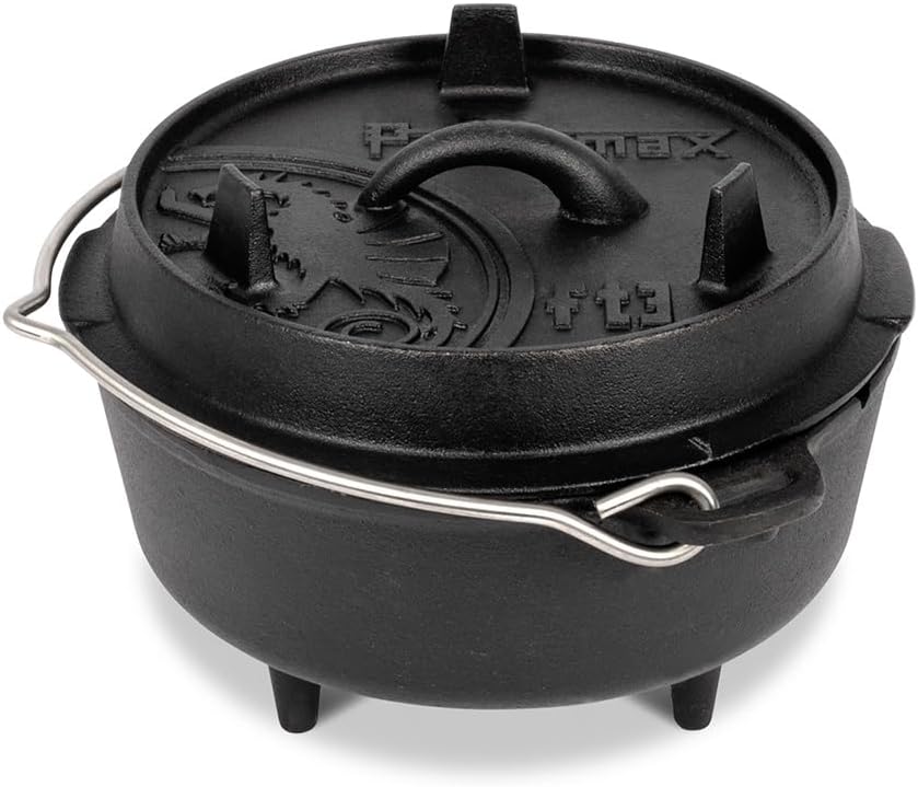 Petromax Cast Iron Dutch Oven for Cooking or Baking Outdoors Over a Campfire or in The Home Kitchen, Pre-Seasoned Cookware Conducts Heat Evenly, 3 Legs