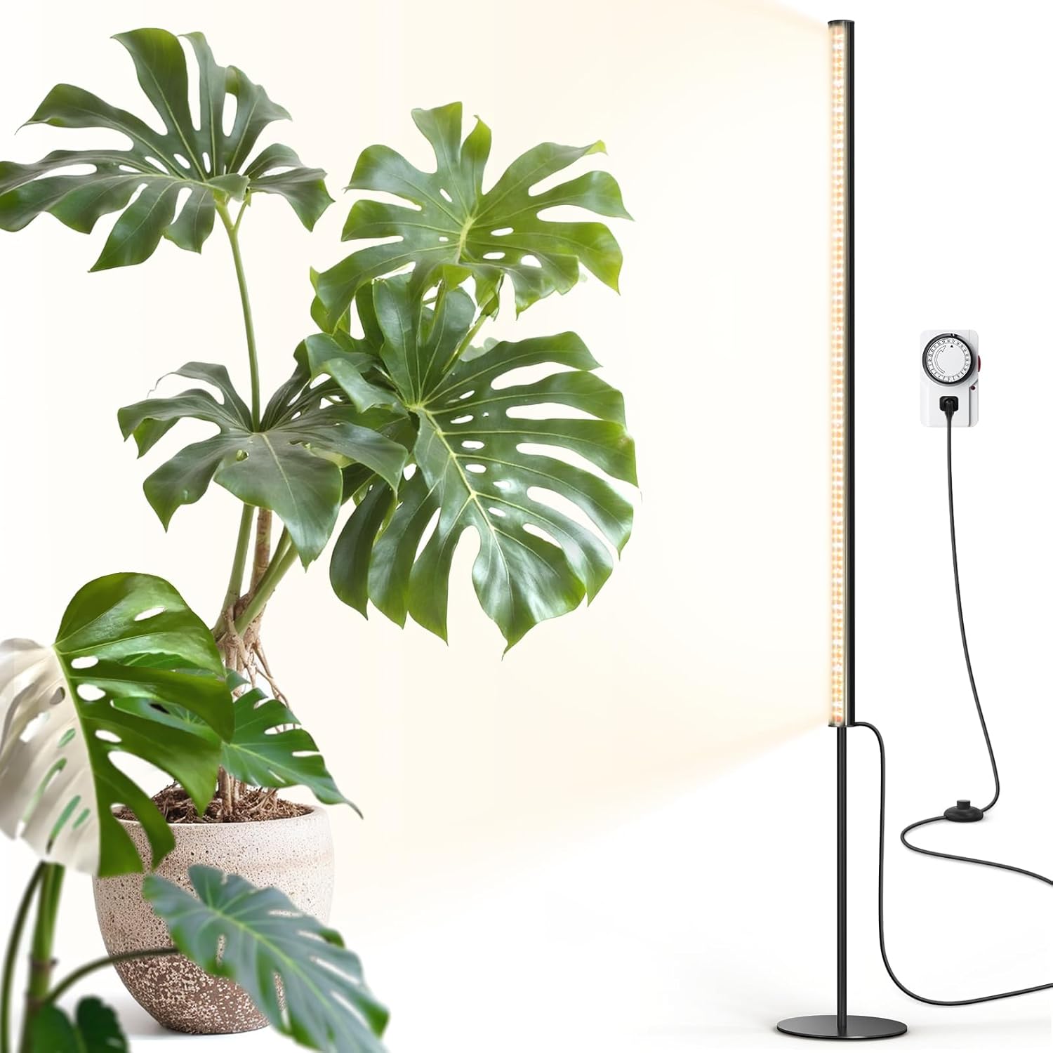 Barrina T1S Standing Grow Light for Indoor Plants with Timer, 65W 660nm High PPFD Tera Series Vertical Full Spectrum Grow Lights Adjustable Height 5FT-5.6FT, Foot Switch, Non-Glare Design, Silver