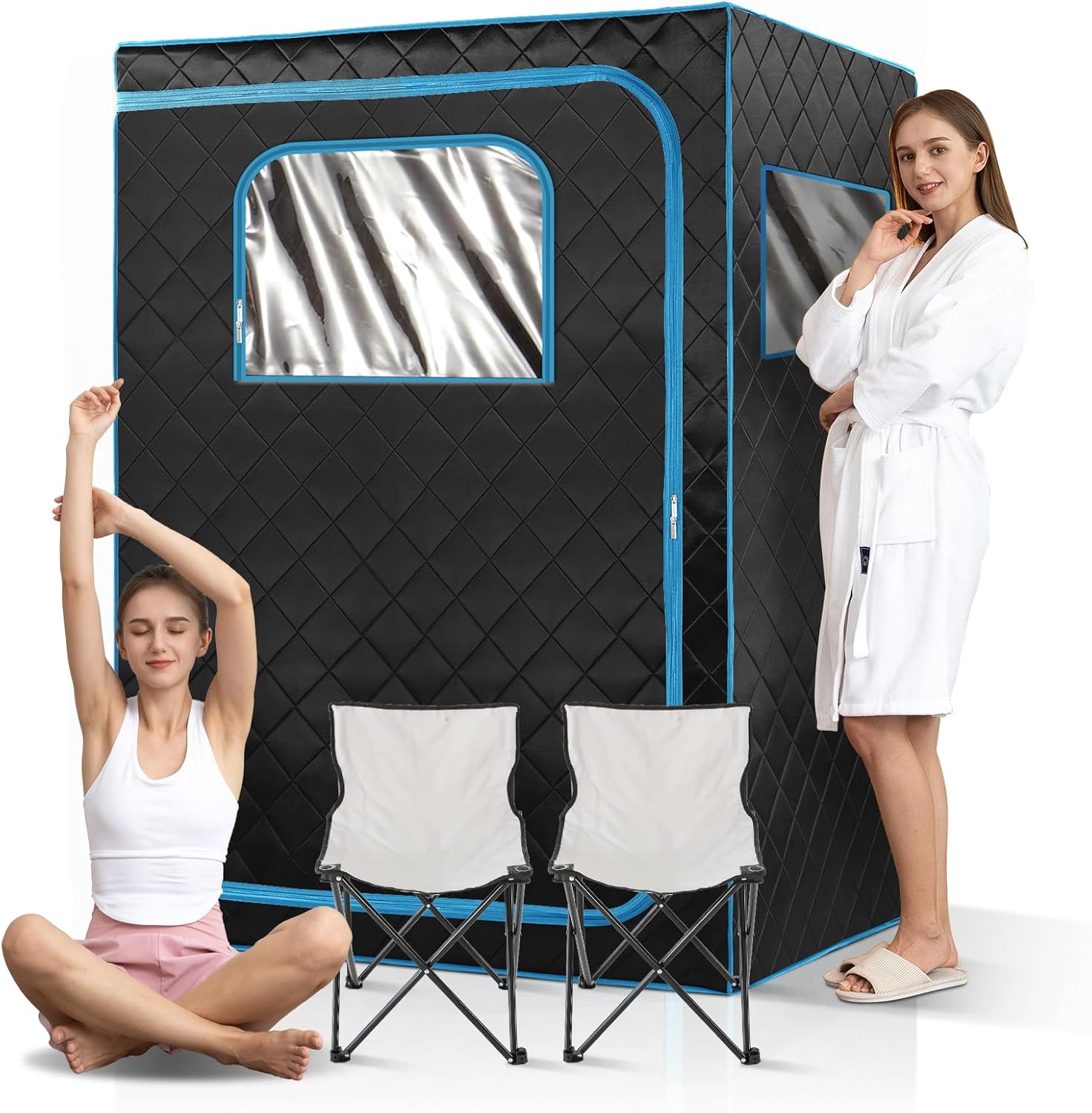 Portable Infrared Sauna for Home, 2 Person Sauna Tent for Relaxation & Detox, Dry Heated Personal Indoor Sauna with Remote Control, 2 Foldable Chairs, Full Body Spa for Gym/Pilates/Garage