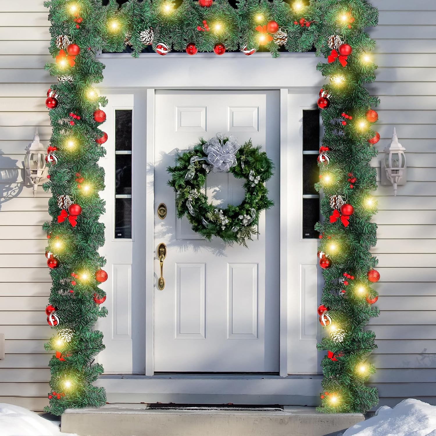 Ceenna Extra Long 15ft Christmas Garland with Light 100 LED Prelit Lights Artificial Pine Christmas Indoor Outdoor Decorations Xmas Holiday Front Door Fireplace Home Decor(Candy Canes Garland)