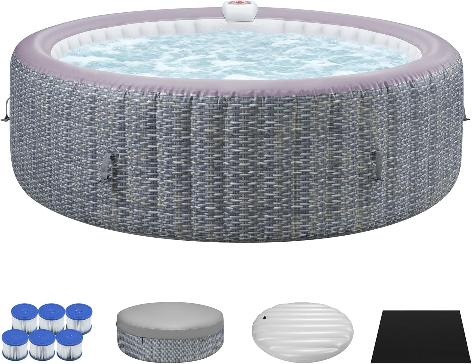 UHOMEPRO Inflatable Hot Tub Spa Set, Outdoor Bubble Massage Portable Hot Tubs with 130 Soothing Jets, Insulated Cover, Internal Heater Pump, 6 Filter Cartridges (Square)