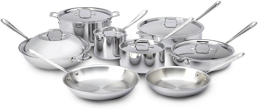 All-Clad D3 Stainless Steel Cookware Set - 10-Piece Pots and Pans Set, Induction, Oven Broiler Safe 600F - Includes Frying Pans, Saucepan, Sauté-Pan, Stockpot, Professional Cookware - Stainless Steel