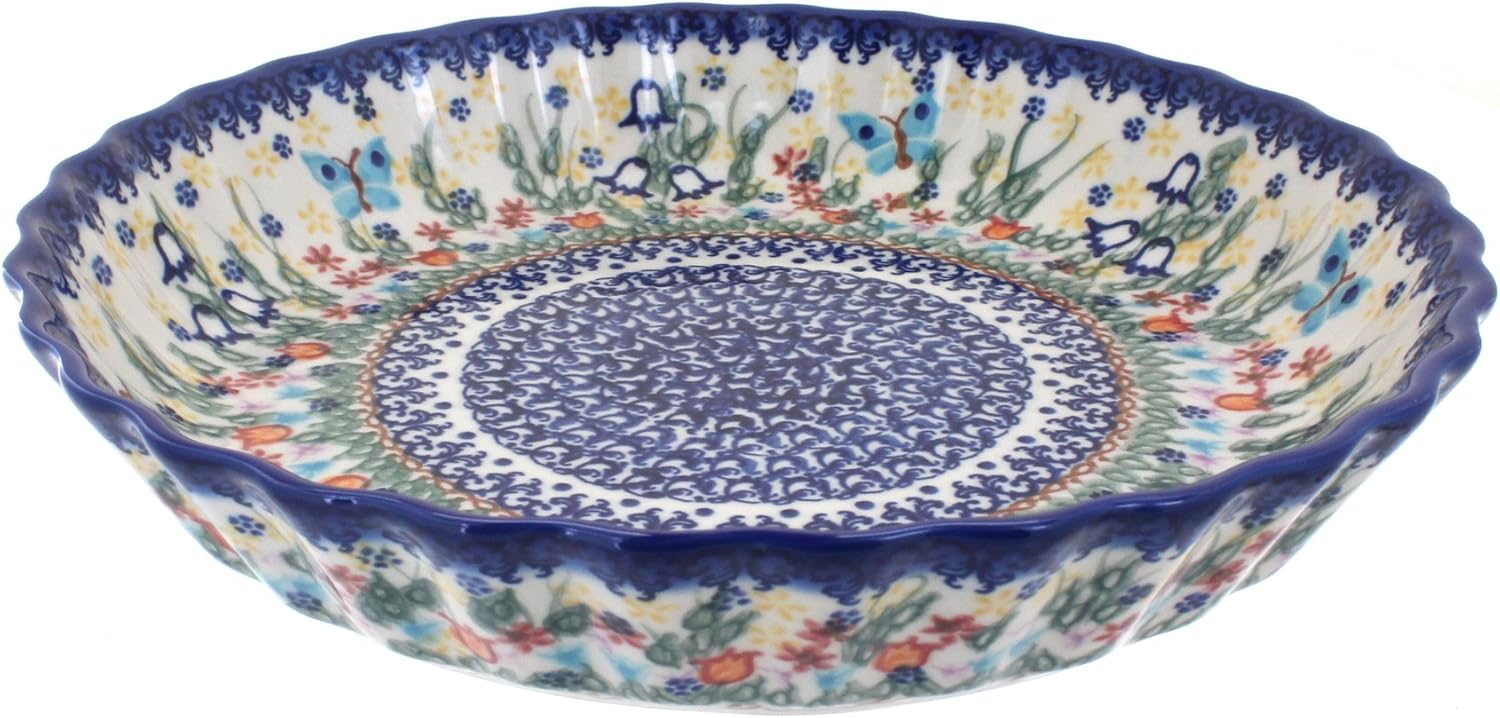 Blue Rose Polish Pottery Garden of Eden Pie Plate