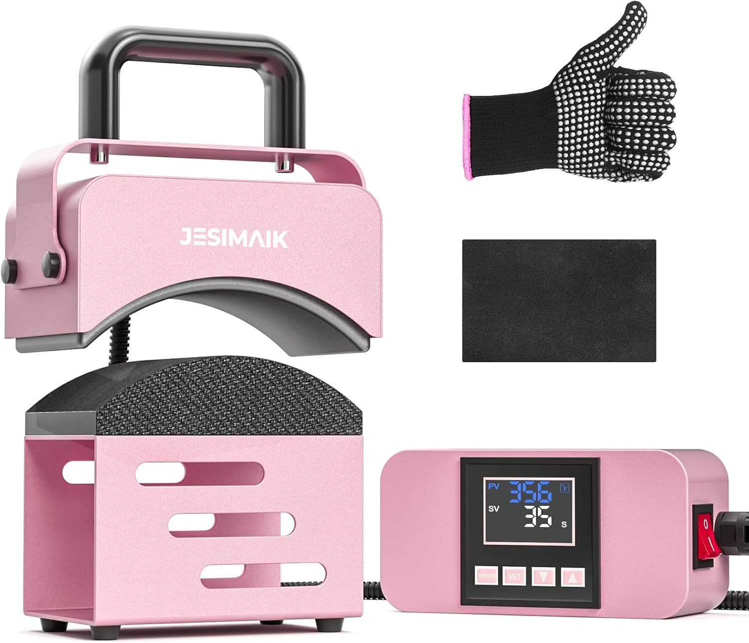 Hat Press, Mini Heat Press Machine for Caps, T-Shirt & More, Curved Heating Plate and Silicone Base, Fast Heating, No Crease, LCD Digital Temperature &Timer Control-Pearl Powder