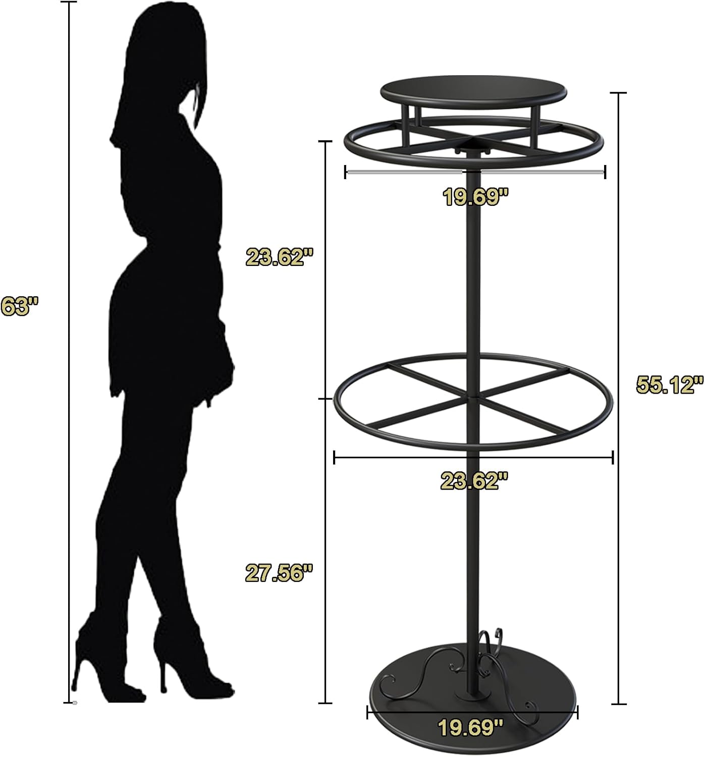 Round Clothes Rack, Childrens Clothing Display Circular Clothes Rack, Rotatable Black Tier Rack with Retail Display Table, Round Garment Rack Kids Clothing Display for Boutiques (BLACK, 55.1'/140cm)