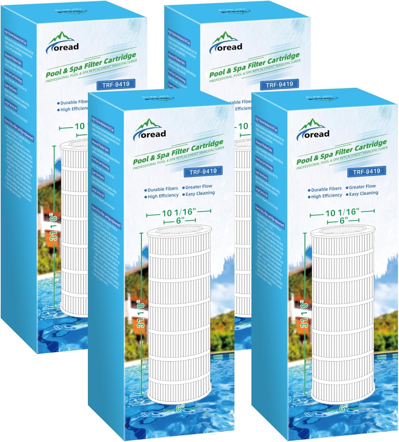 TOREAD Pack of 4 Pool Filter Compatible with Pentair Clean and Clear 200, CC200, PAP200-4, PAP200, C-9419, FC-0688, Ultral-C5, PP-C5, R173217, 59054400