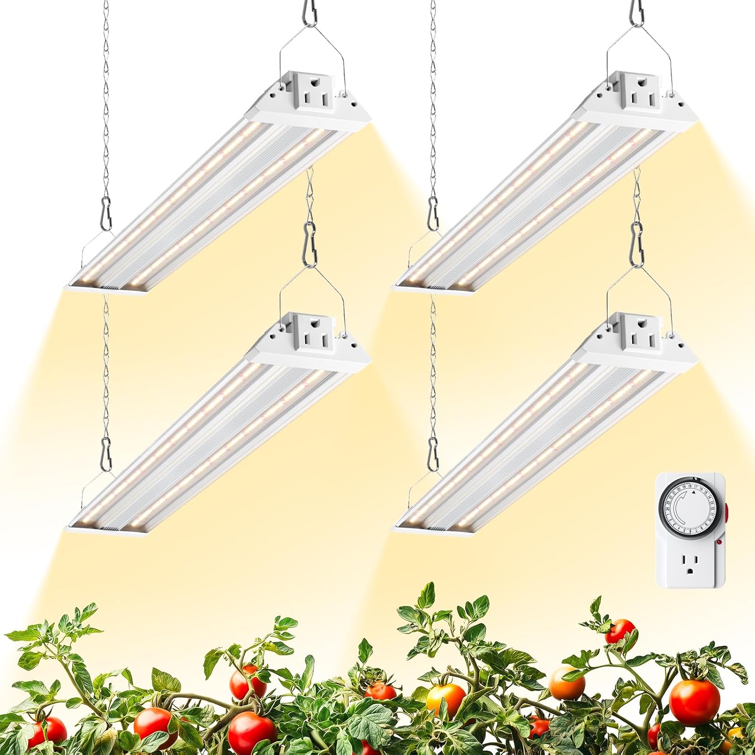 Barrina TX36 2FT Grow Lights for Seed Starting, 144W(4 x 36W, 800W Equivalent), High PPFD, Full Spectrum, Mechanical Timer, Grow Light for Indoor Plants with On/Off Switch, Linkable, 4 Packs