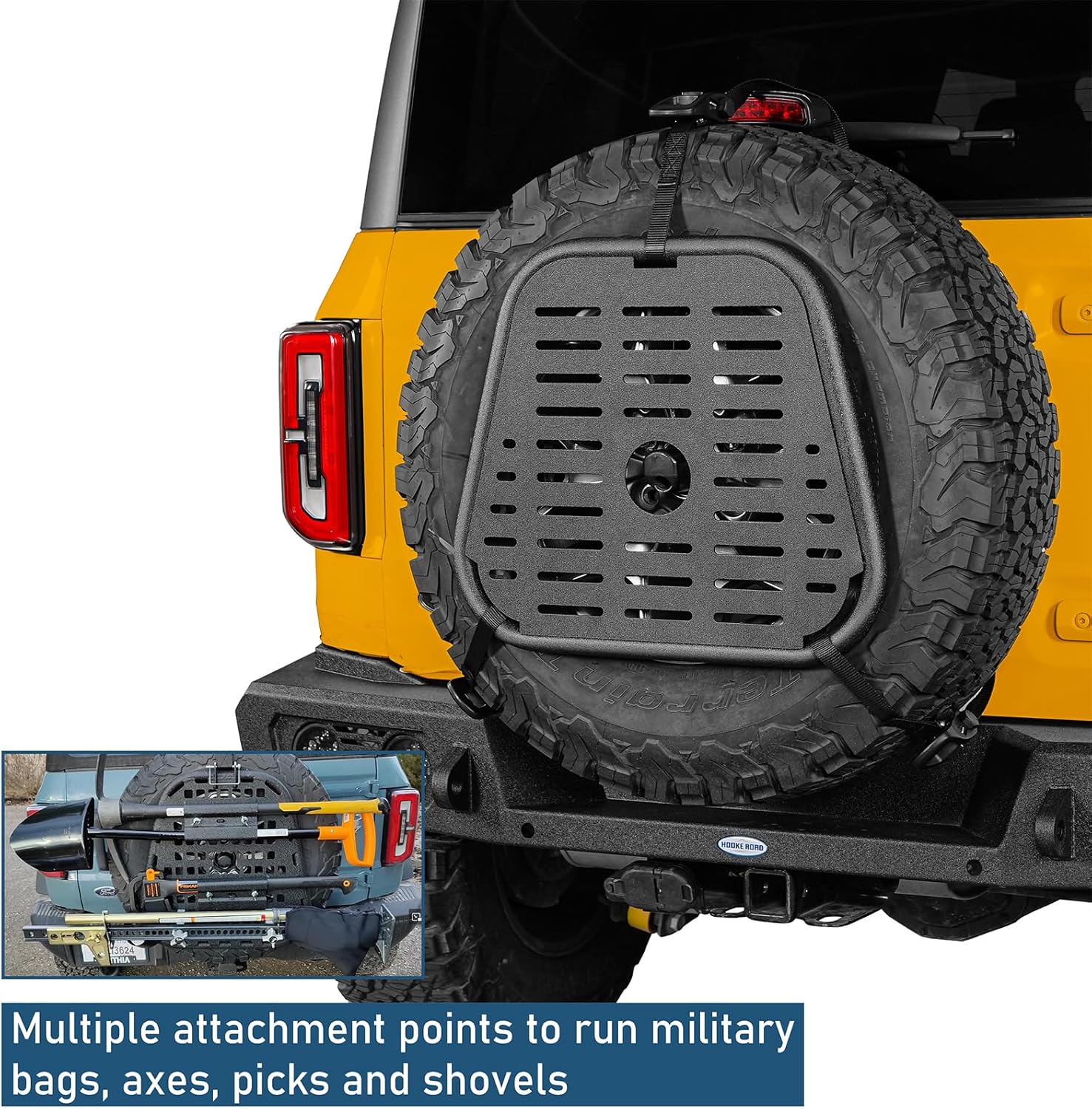 Hooke Road Spare Tire Molle Panel Storage Panel Perforated Board Compatible with Jeep Wrangler YJ TJ JK 1987-2018 Ford Bronco 2021-2025