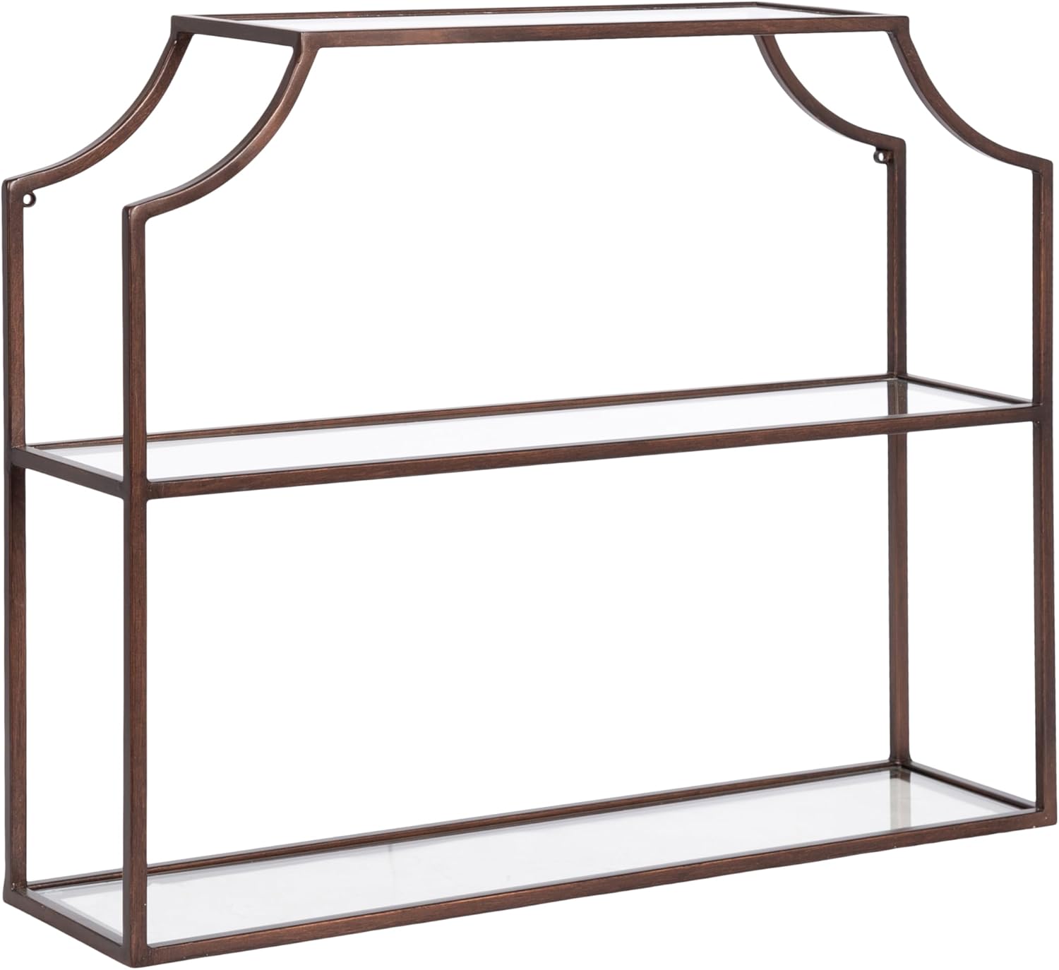 Kate and Laurel Ciel Modern Glam Wide Two-Tier Wall Shelf, 24 x 20, Bronze, Tiered Bathroom Shelves for Over The Toilet Storage or Bedroom Makeup Organizer