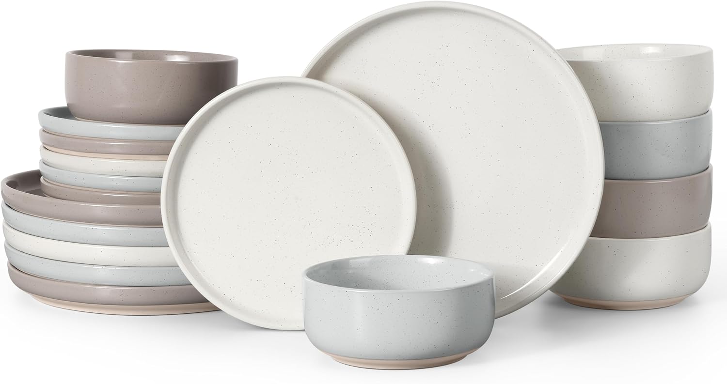 HaWare Stoneware Dinnerware Sets, 18-Piece Plates and Bowls Set for 6, Dishes Set for Home Restaurant, Speckled Multicolor