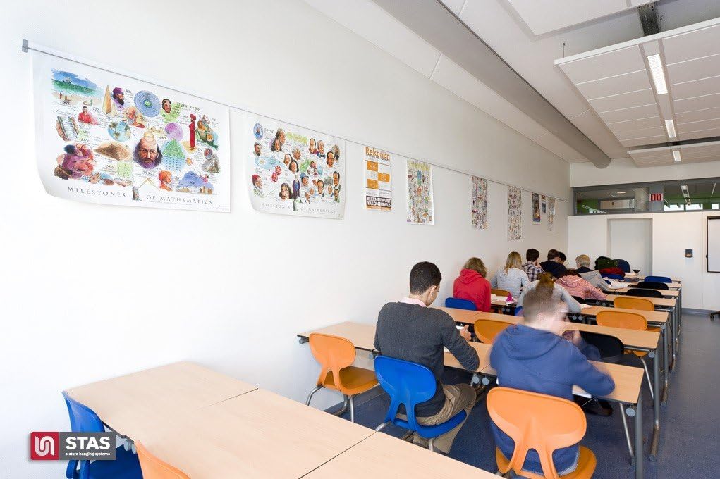 STAS Paper Rail 78.7'' - Wall-Mounted Display for Posters, Photos, Memos, and Drawings - Silver