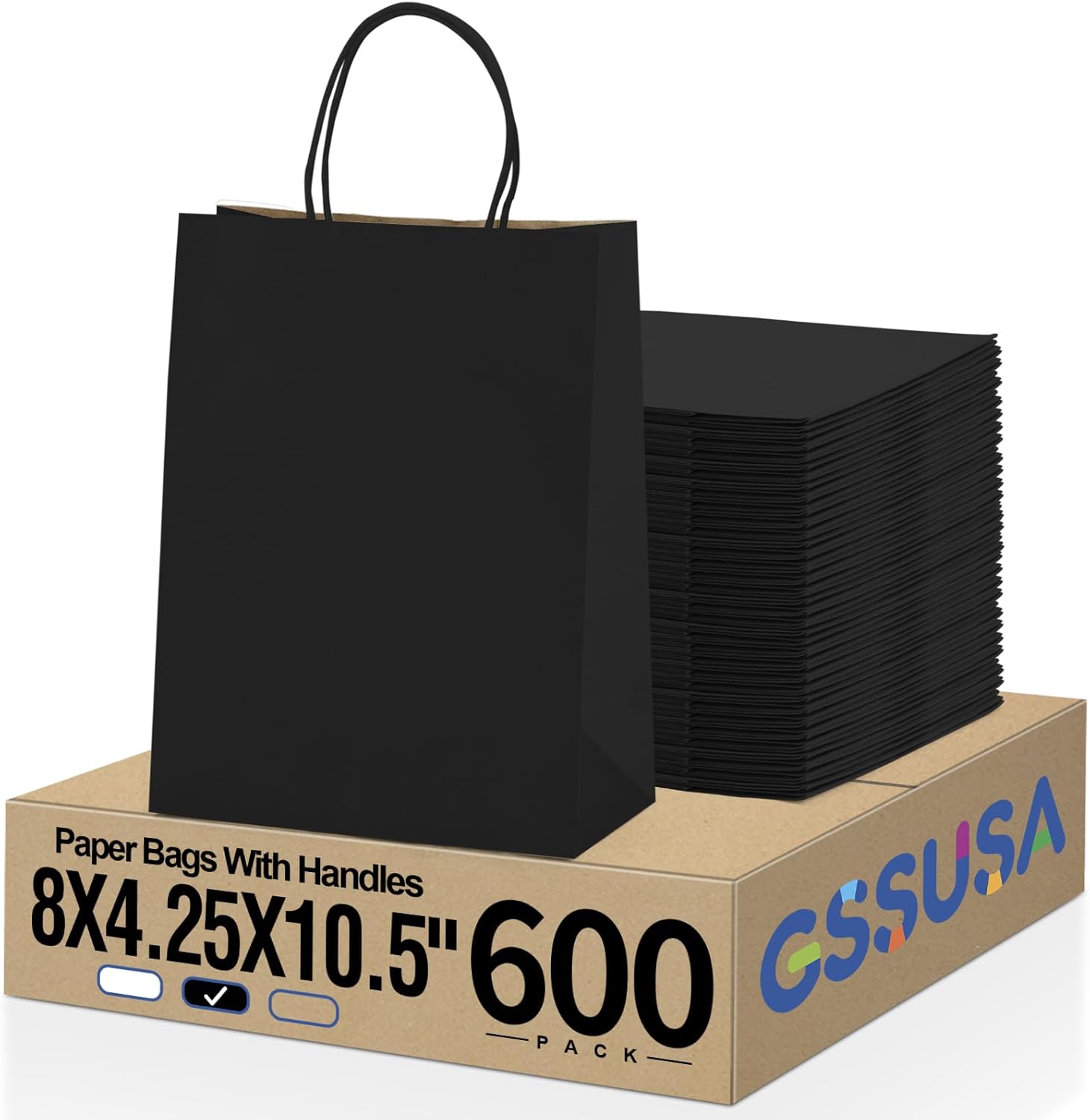 GSSUSA White Kraft Paper Gift Bag with Handles, 10x5x13 Bulk Shopping Grocery Paper Bags 300 Pcs