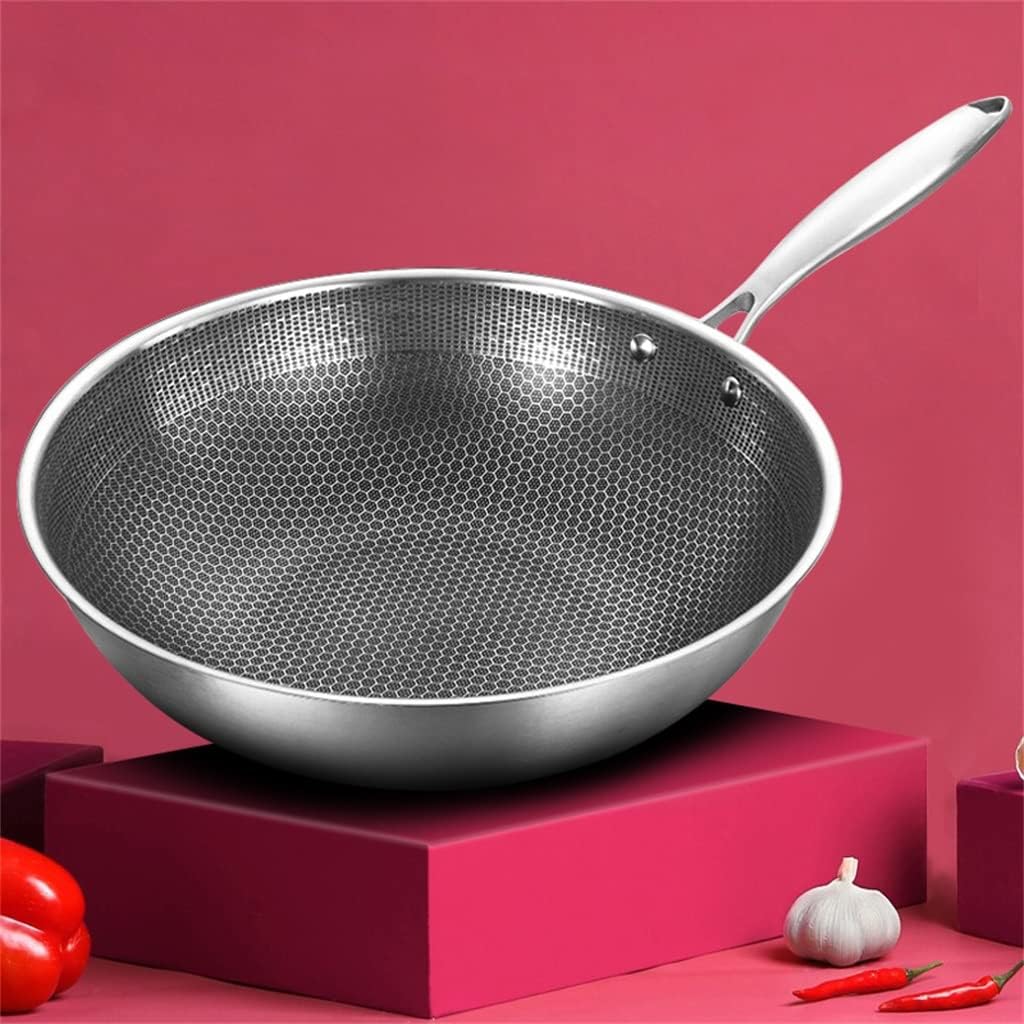 32cmstainless Wok Pan Uncoated Fying Steel Forging For Electric, Induction And Gas Stoves