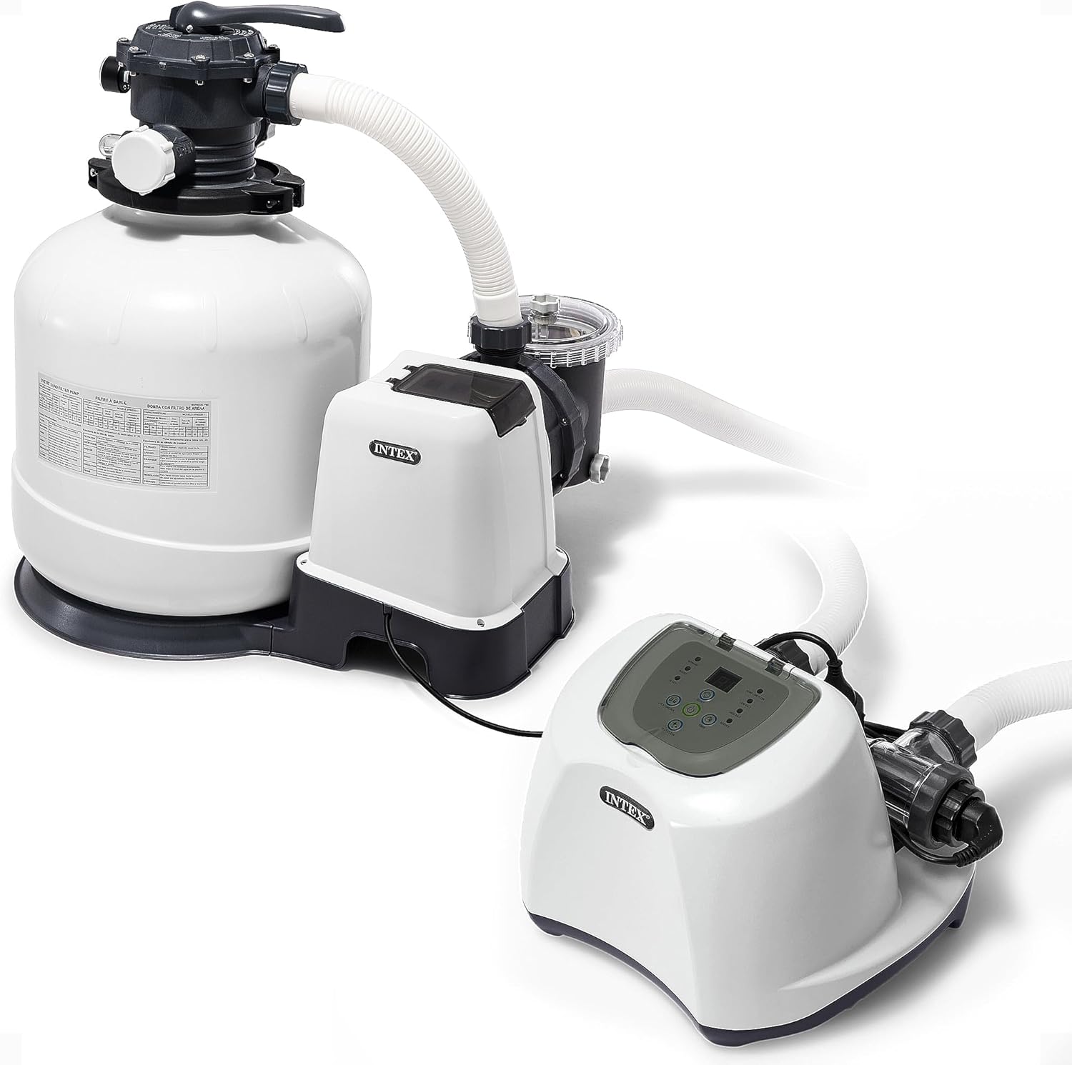 Intex 3000 GPH Sand Filter Pump with Built-In Timer and Krystal Clear Saltwater System Maintenance Set for Above Ground Outdoor Swimming Pools