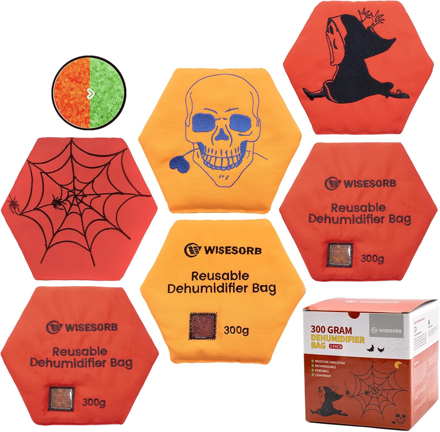 750 Grams 5 Pack Gun Safe Dehumidifier, Reusable Canister Desiccant Dehumidifier, Rechargeable 1.65 Lbs Indicating Silica Gel Orange To Green