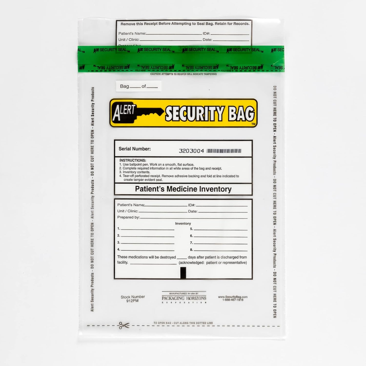 Clear Alert Tamper Evident Patient's Medicine Security Bags - 9x12
