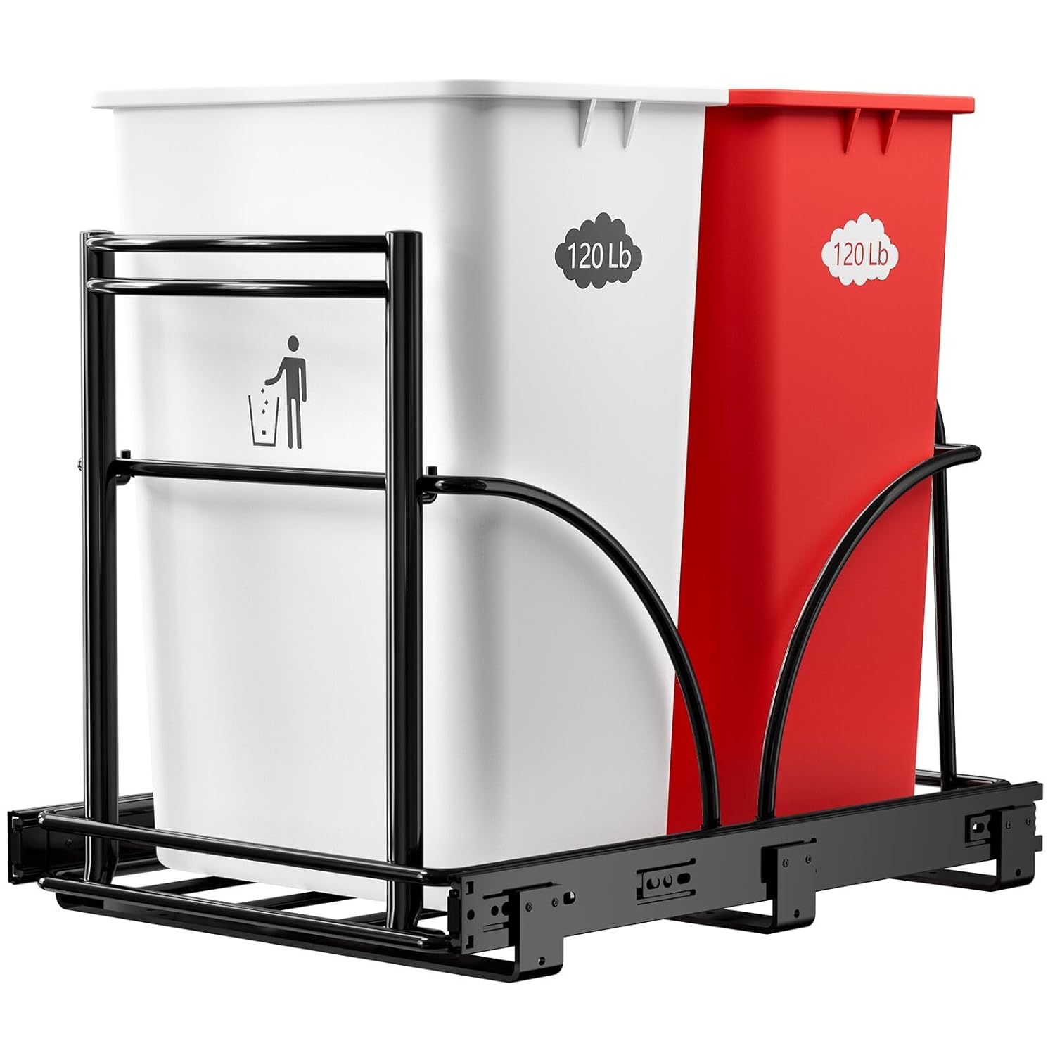 Dual Under Sink Trash Can Heavy Duty Pull Out Trash Can Under Cabinet, Fits 2x35Qt (7-9 Gal) Commercial Trash Cans Cabinet Trash Bin Pull Out Kit Requires ≥ 22''Dx 16''Wx 17''H, No Can (Silver)