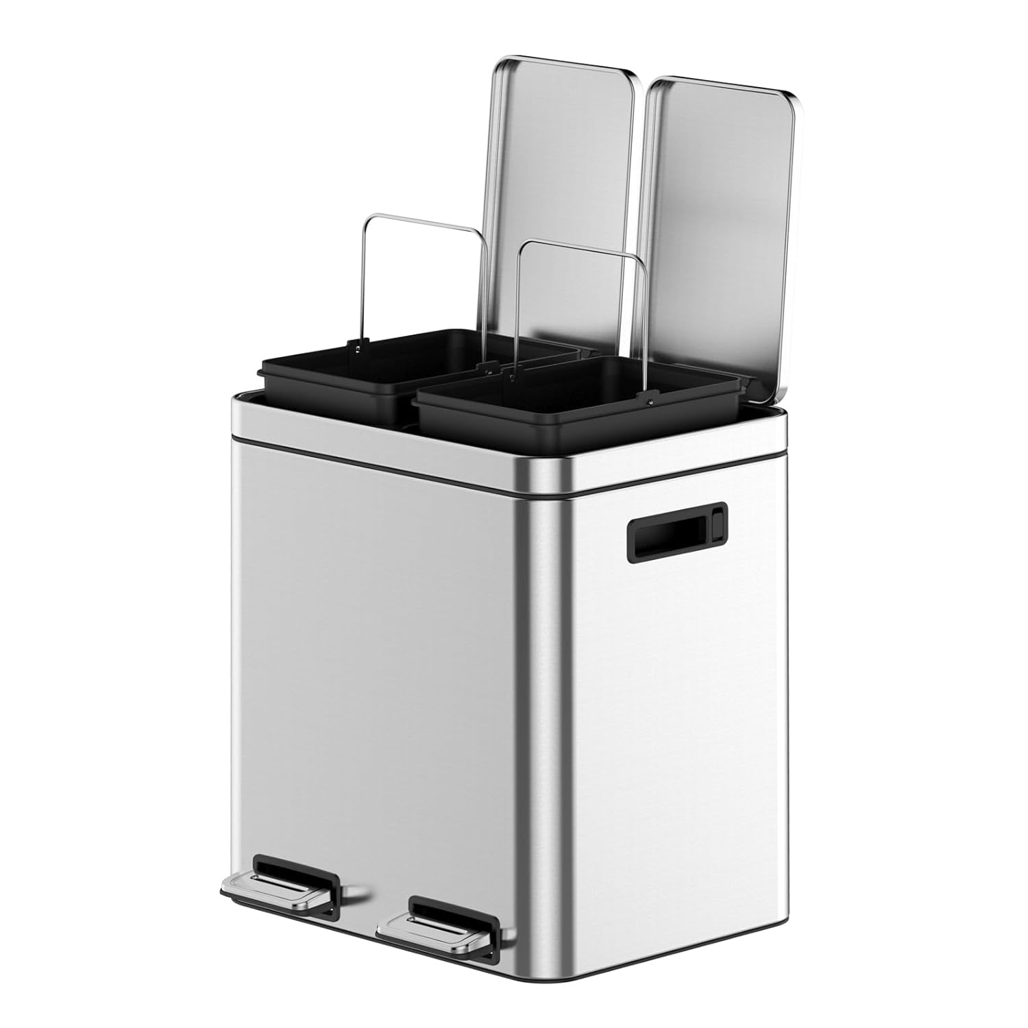 GAOMON Dual Trash Can, 2 x 5.3 Gal (2 x 20L) Stainless Steel Trash Can with Recycling Bin, Soft-Close Lid, Step-on Garbage Bin - with Removable Plastic Inner Buckets