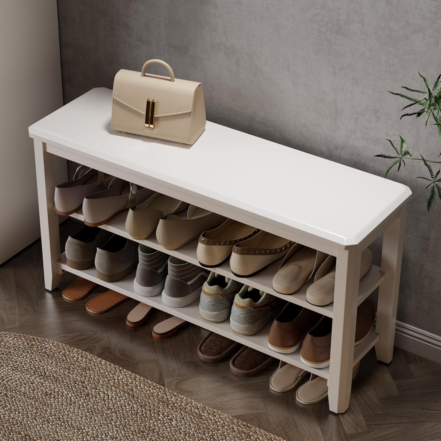 Wood Shoe Rack Bench for Entryway, 2 Tier Shoe Rack for Front Door Entrance, Shoe Bench with Shoe Storage for Entryway, Bedroom, 39.4
