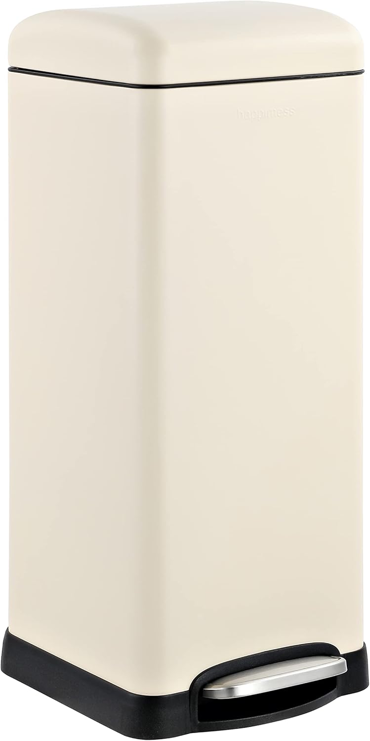 happimess HPM1007A Betty Retro 8-Gallon Step-Open Trash Can with Soft-Close Lid, Fingerprint Resistant, Modern, Minimalistic for Home, Kitchen, Laundry Room, Office, Bedroom, Bathroom, White