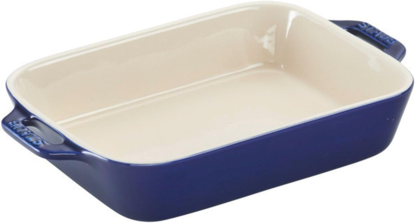 Staub Rectangular Dish, Grand Blue, 7.9 x 6.3 inches (20 x 16 cm), Ceramic Au Gratin Dish, Oven and Microwave Safe