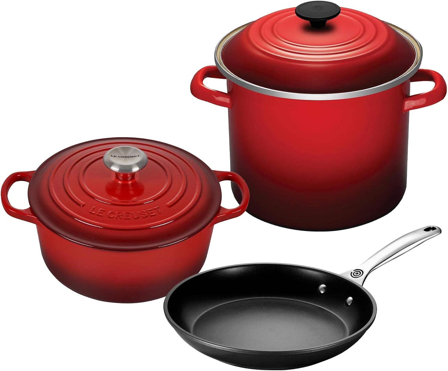 Le Creuset 5-Piece Cookware Bundle: 4-1/2 QT Round Dutch Oven, 8 QT Covered Stockpot, 10