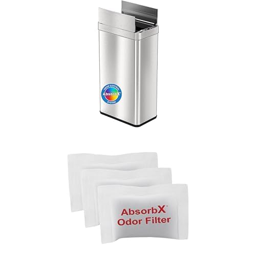 Bundle of iTouchless 18 Gallon Wings Open Kitchen Trash Can with AbsorbX Odor Filter + iTouchless Official AbsorbX Trash Can Deodorizer 3-Pack